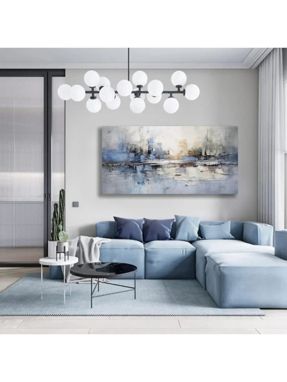 Modern Abstract Canvas Wall Art - Blue & Gray Decor for Living Room, Bedroom